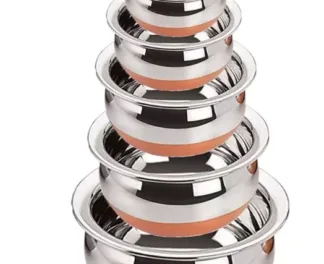 Copper Bottom Handi Pot 5 Piece Set/Steel Handi Set 5 Piece Set Handi Handi 0.4 L, 0.65 L, 0.85 L, 1.2 L, 1.6 L (Stainless Steel, Copper) Cookware Set (Copper, Stainless Steel, 5 - Piece)