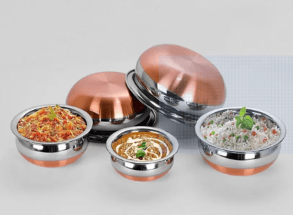 Copper Bottom Handi Pot 5 Piece Set/Steel Handi Set 5 Piece Set Handi Handi 0.4 L, 0.65 L, 0.85 L, 1.2 L, 1.6 L (Stainless Steel, Copper) Cookware Set  (Copper, Stainless Steel, 5 - Piece) - Image 3