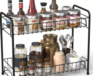 S-B-S Store Containers Kitchen Rack Iron 2-Tier Kitchen Spice Rack Organizer Space Saving Storage for Condiments Black