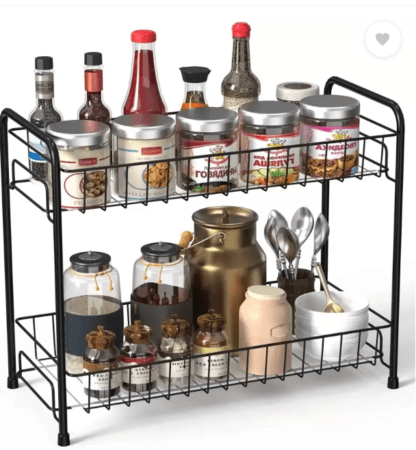 S-B-S Store Containers Kitchen Rack Iron 2-Tier Kitchen Spice Rack Organizer Space Saving Storage for Condiments Black