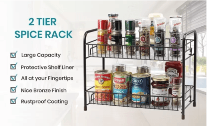 S-B-S Store Containers Kitchen Rack Iron 2-Tier Kitchen Spice Rack Organizer Space Saving Storage for Condiments Black - Image 2